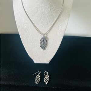 Leaf Pendant Necklace and Earrings Set